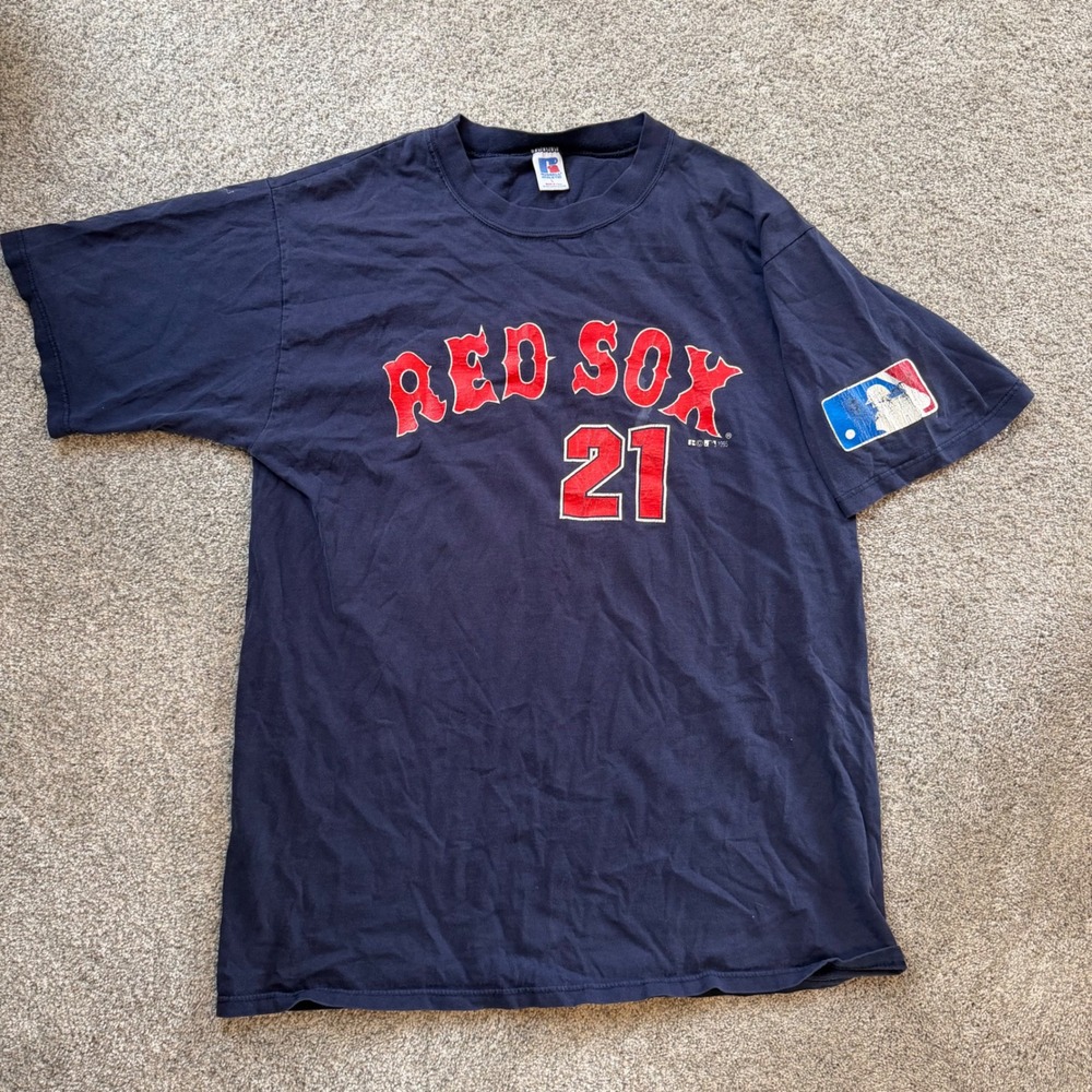 Vintage 1995 Boston Red Sox Roger Clemens 21 Russell Athletic T-Shirt Navy L